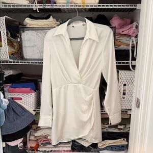 Zara Cream Long Sleeve Wrap Blouse